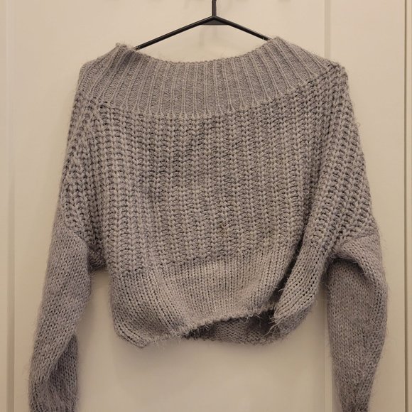 Grey off the shoulder knit sweater - Picture 1 of 2